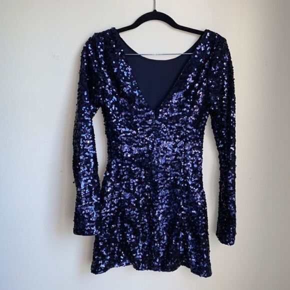 Jessica Simpson sequin Boat Neck Dress short party mini size 6 Navy blue - Picture 2 of 4